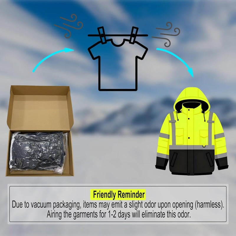 FATONE Store Hi Vis Jackets for Men Reflective Safety Bomber Jacket Cold Weather, Construction Winter Coat for Work Waterproof with Black Bottom ANSI/ISEA Tested, Lime S - Image 4